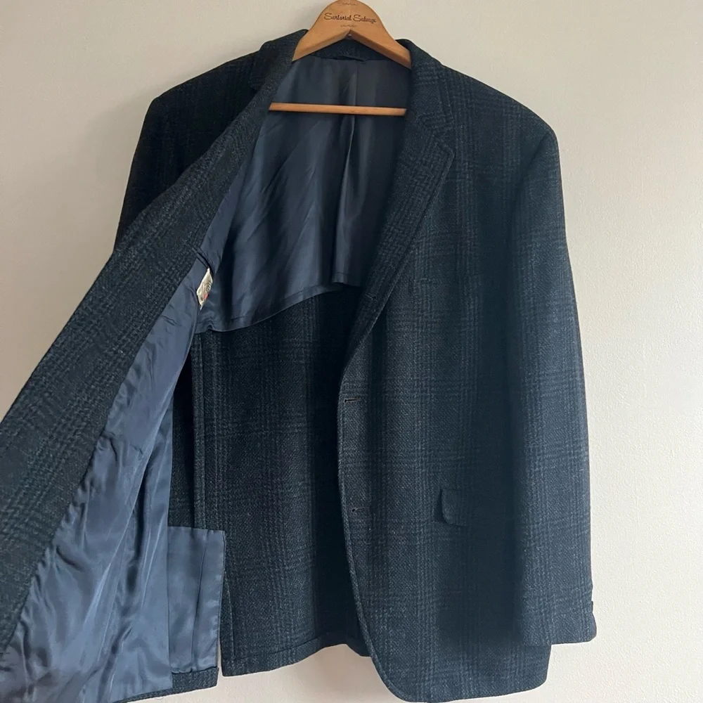 Ivy Trad 3/2 Roll Navy Plaid Wool Sportscoat - Picture 8 of 9